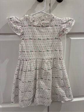 Janie and Jack White Dress with Pink and Green Floral Trim